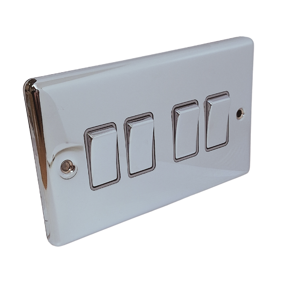 Polished Chrome 4 Gang Quad 10A Light Switch – W04PCG image 0