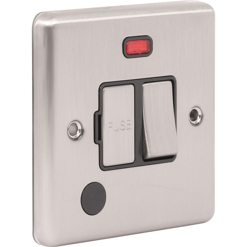 Brushed Steel 13A Switched Fuse Spur with Neon -  W39BSB image 0
