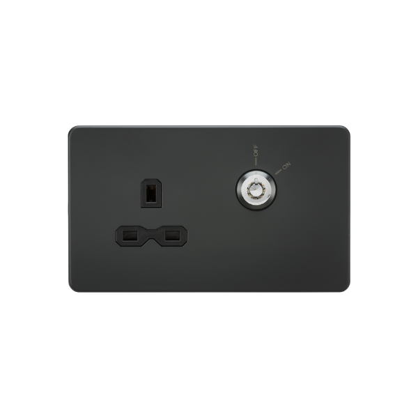 Anthracite 13A DP Key Lockable Socket (2G Plate) with Black Insert - SFR9LOCKAT image 0
