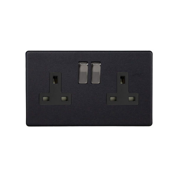 Matt Black Urban Screwless 2-Gang 13A Double Pole Switched Socket XDY5BS.MB image 0