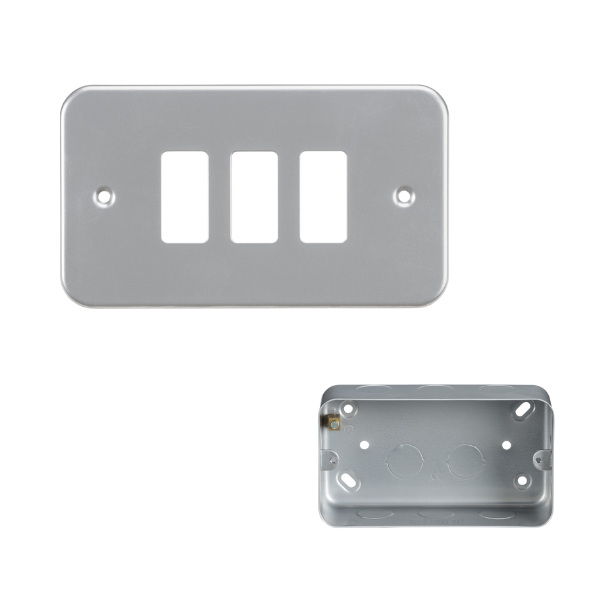 Metal Clad 3 Gang Grid Plate and 40mm Back Box MC-G3 image 0