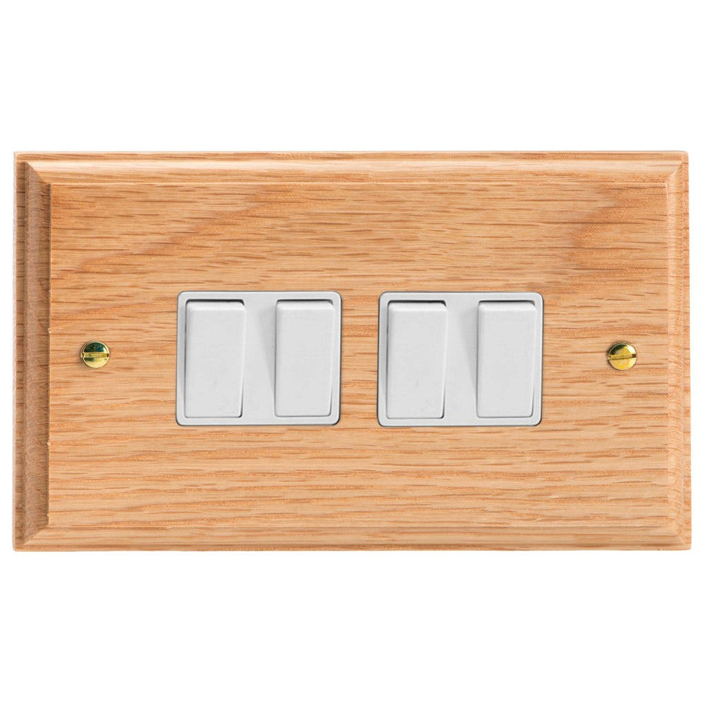 Varilight Kilnwood 4-Gang 10A 1- or 2-Way Rocker Switch (Twin Plate) - XK9OW image 0