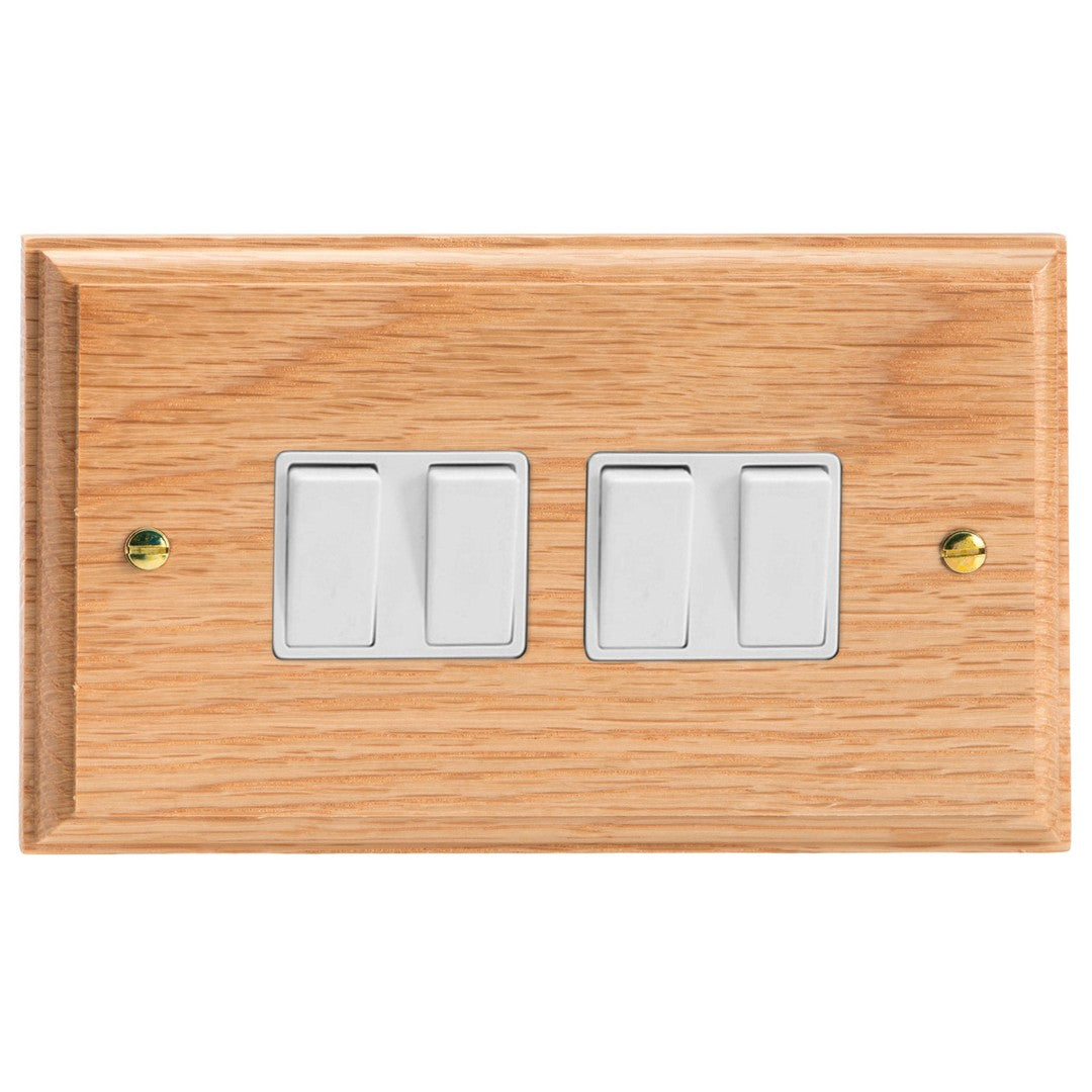 Varilight Kilnwood 4-Gang 10A 1- or 2-Way Rocker Switch (Twin Plate) - XK9OW image 0
