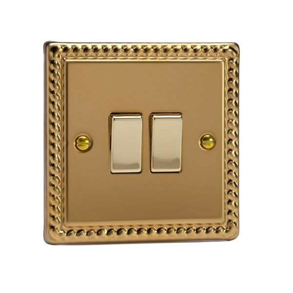 Varilight Georgian Brass 2-Gang 10A 1- or 2-Way Rocker Switch - XG2D image 0