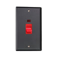 Varilight Vogue Matt Black 45A Cooker Switch + Neon (Vertical Twin Plate, Red Rocker) - XY45N.MB image 0
